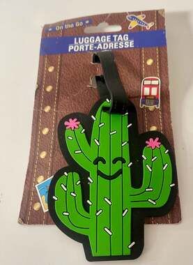 On the Go Designer Happy Cactus Rubber Luggage Tag